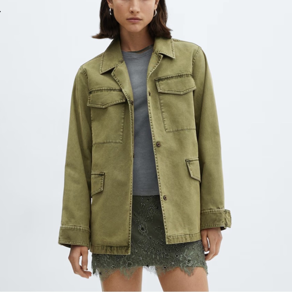 Mango army green over shirt barn jacket